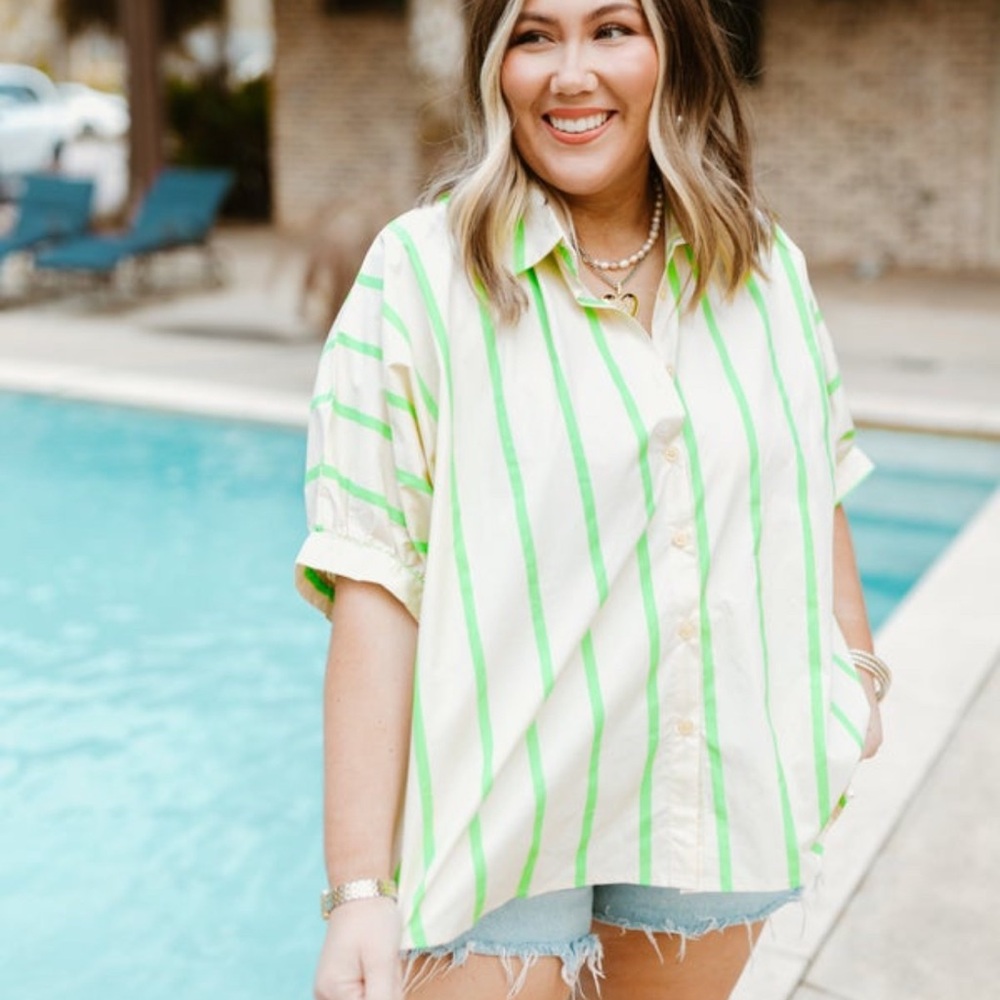 Lime green balloon sleeve blouse